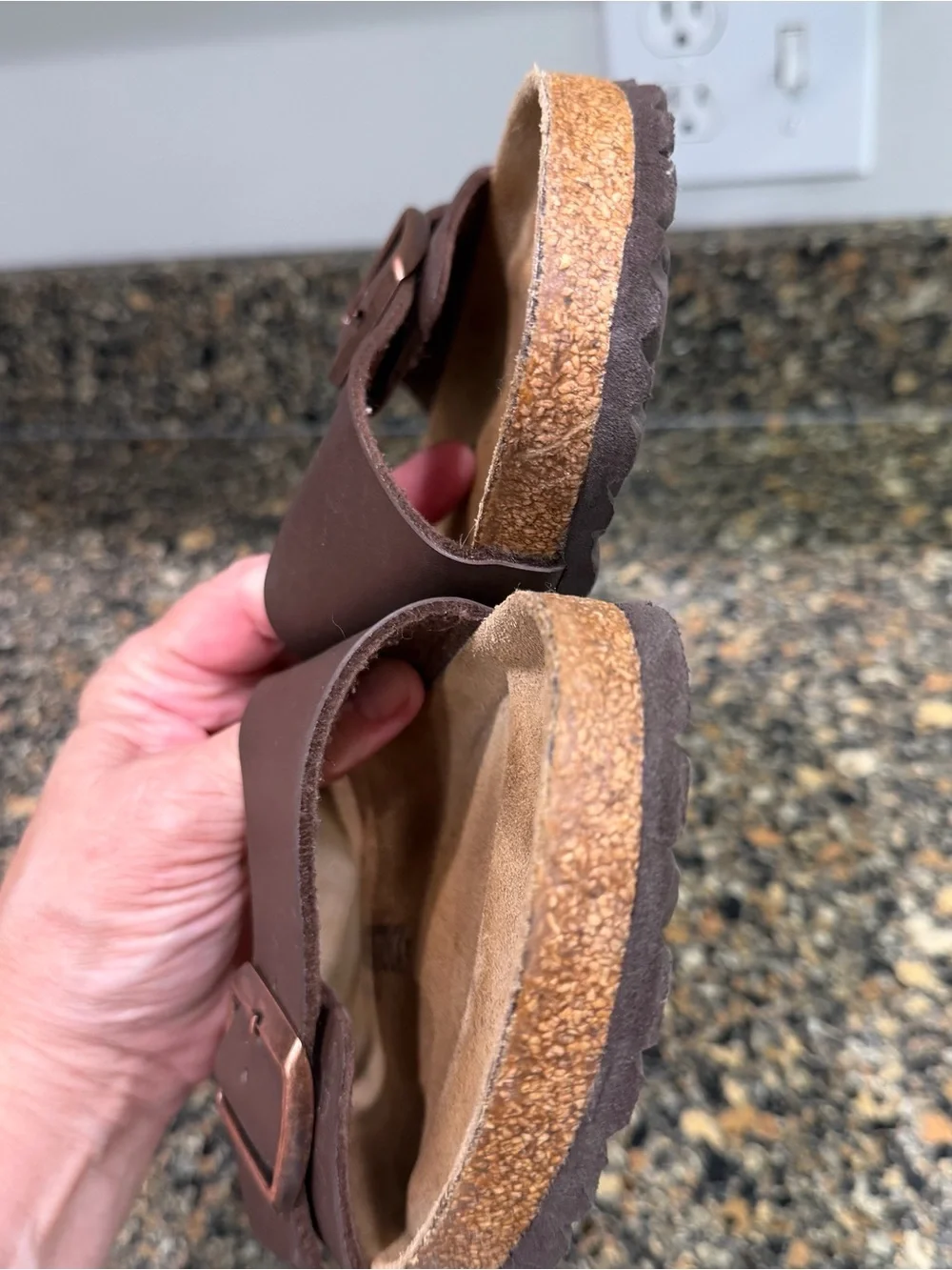 Birkenstock Brown Single-Strap Slide Sandals with Buckle Mens 10